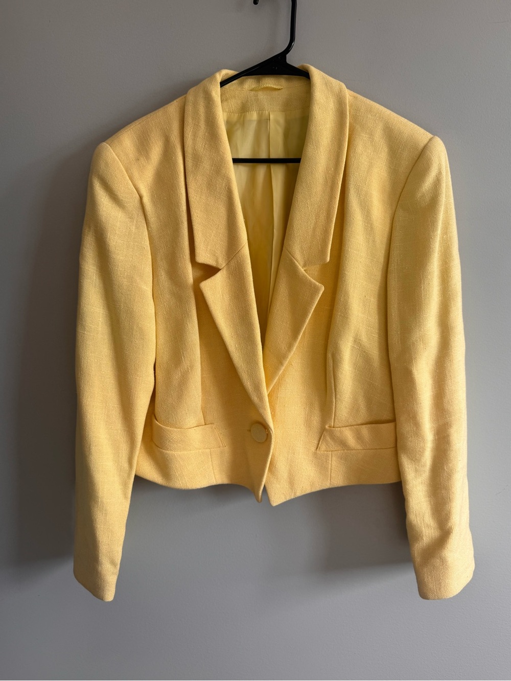 Vintage Helene StraBer Yellow Linen Blend Cropped Blazer West Germany 46 US 14
